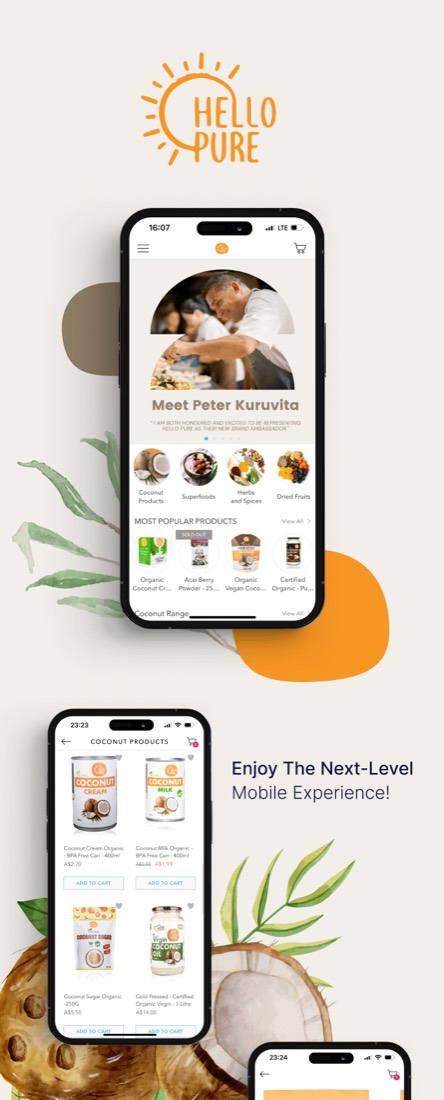 Hello Pure mobile app built with Shopney